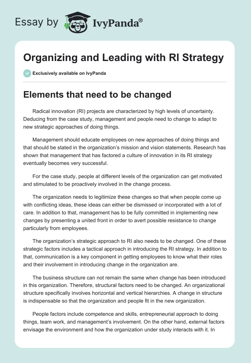 Organizing and Leading with RI Strategy. Page 1