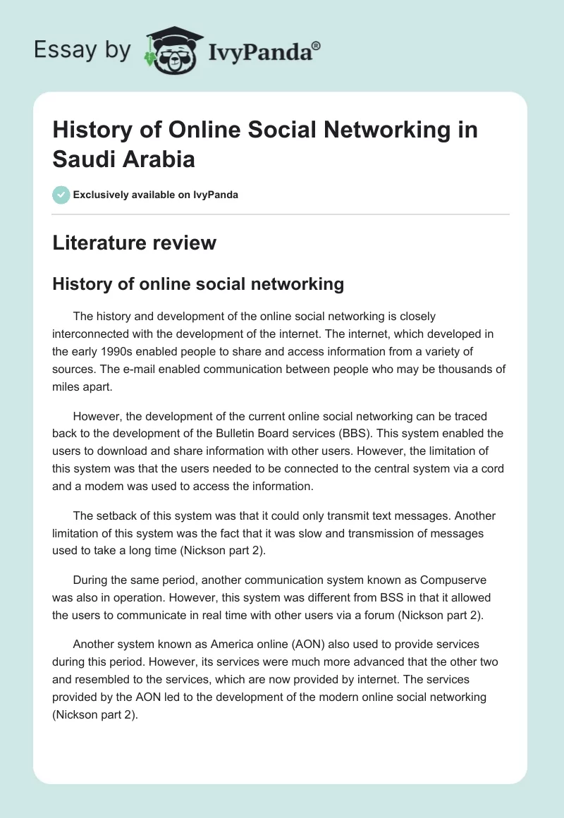 History of Online Social Networking in Saudi Arabia. Page 1