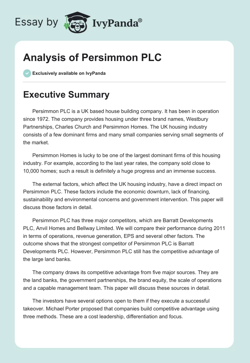 Analysis of Persimmon PLC. Page 1