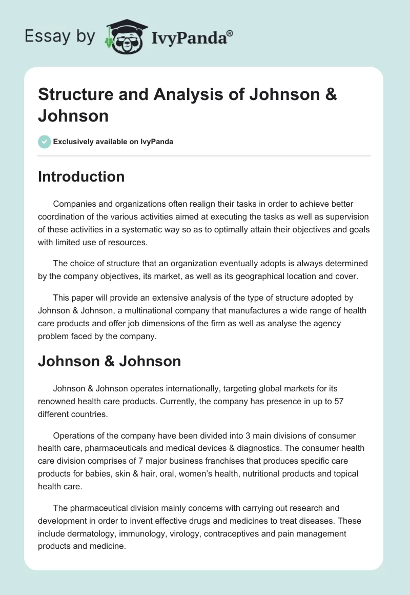 Structure and Analysis of Johnson & Johnson. Page 1