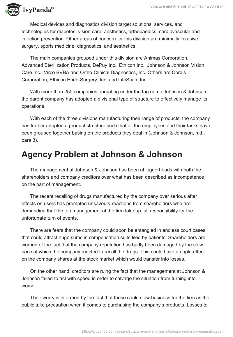 Structure and Analysis of Johnson & Johnson. Page 2