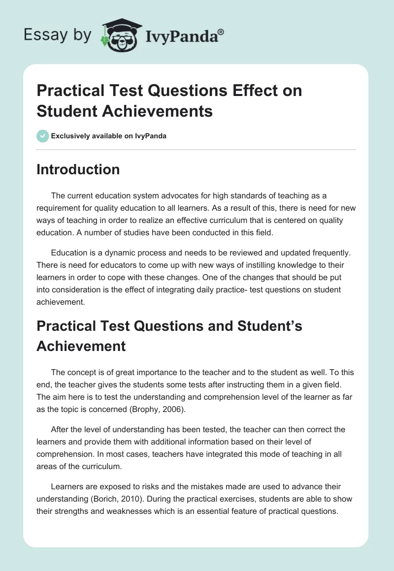 Practical Test Questions Effect on Student Achievements. Page 1