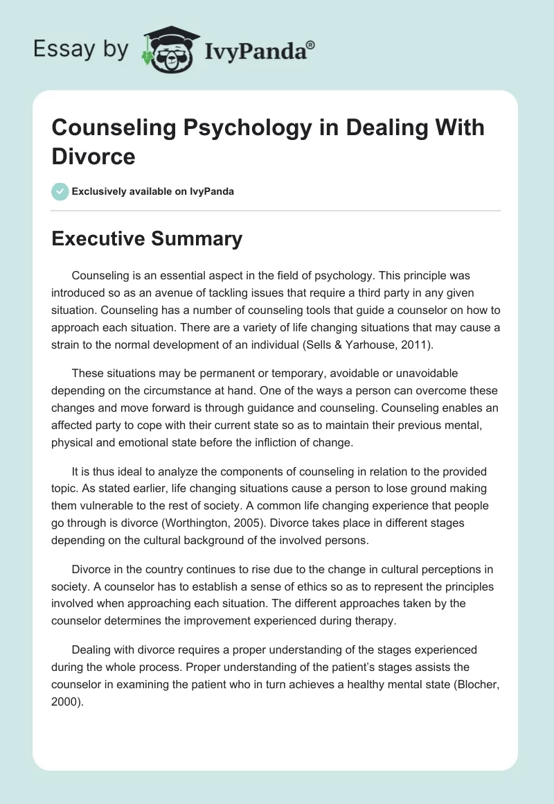 Counseling Psychology in Dealing With Divorce. Page 1