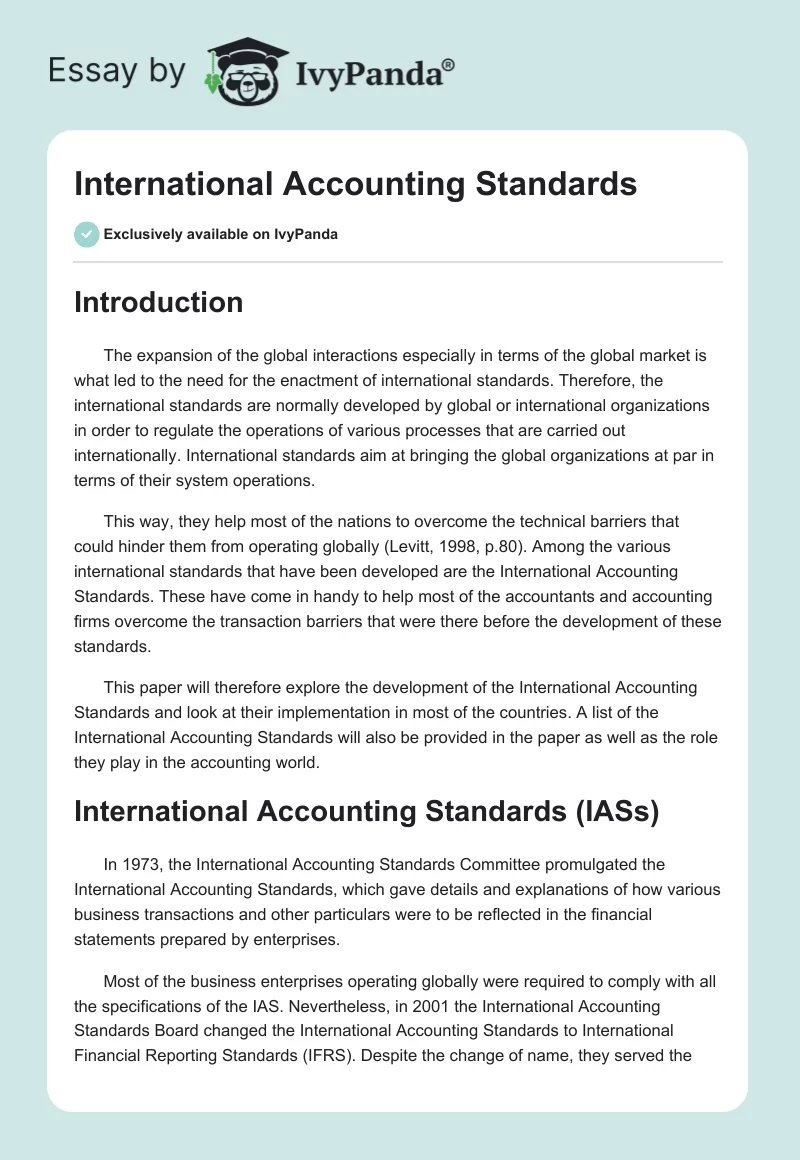 International Accounting Standards. Page 1