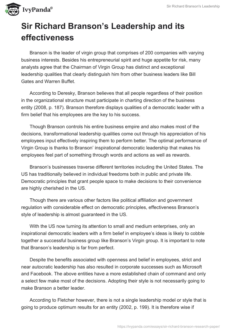 Sir Richard Branson's Leadership. Page 2