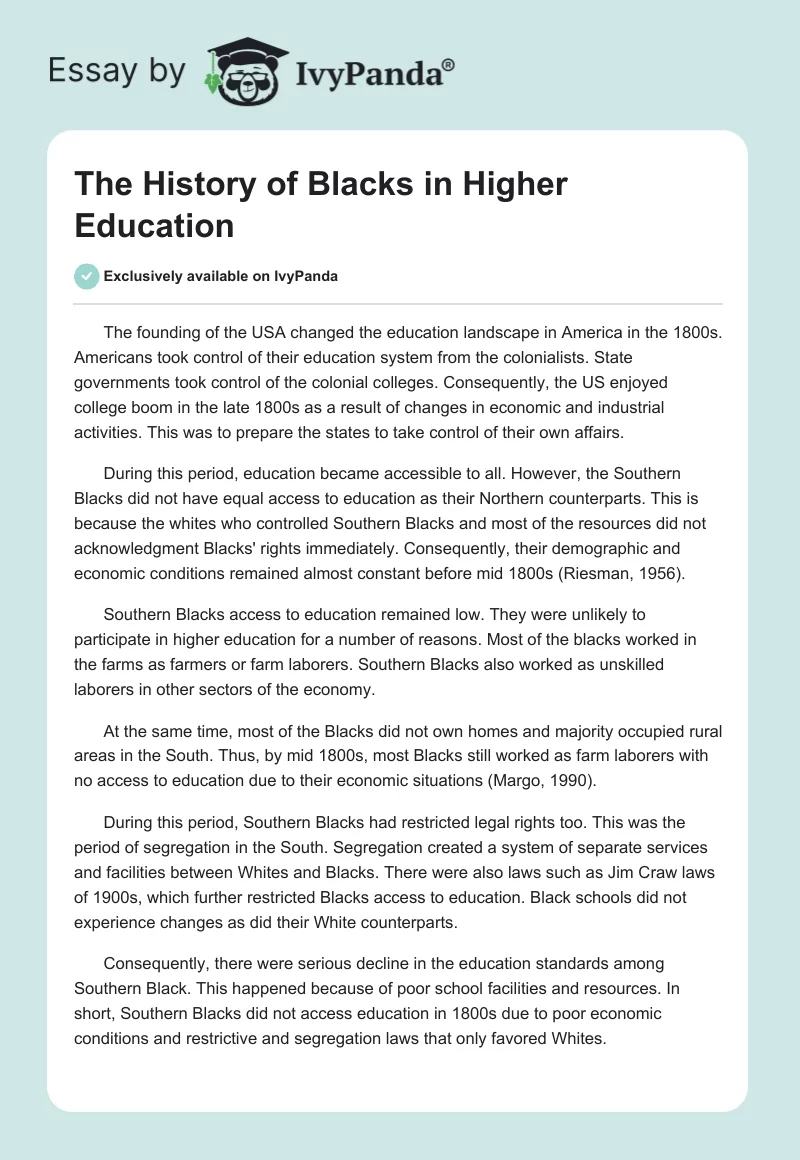 The History of Blacks in Higher Education. Page 1