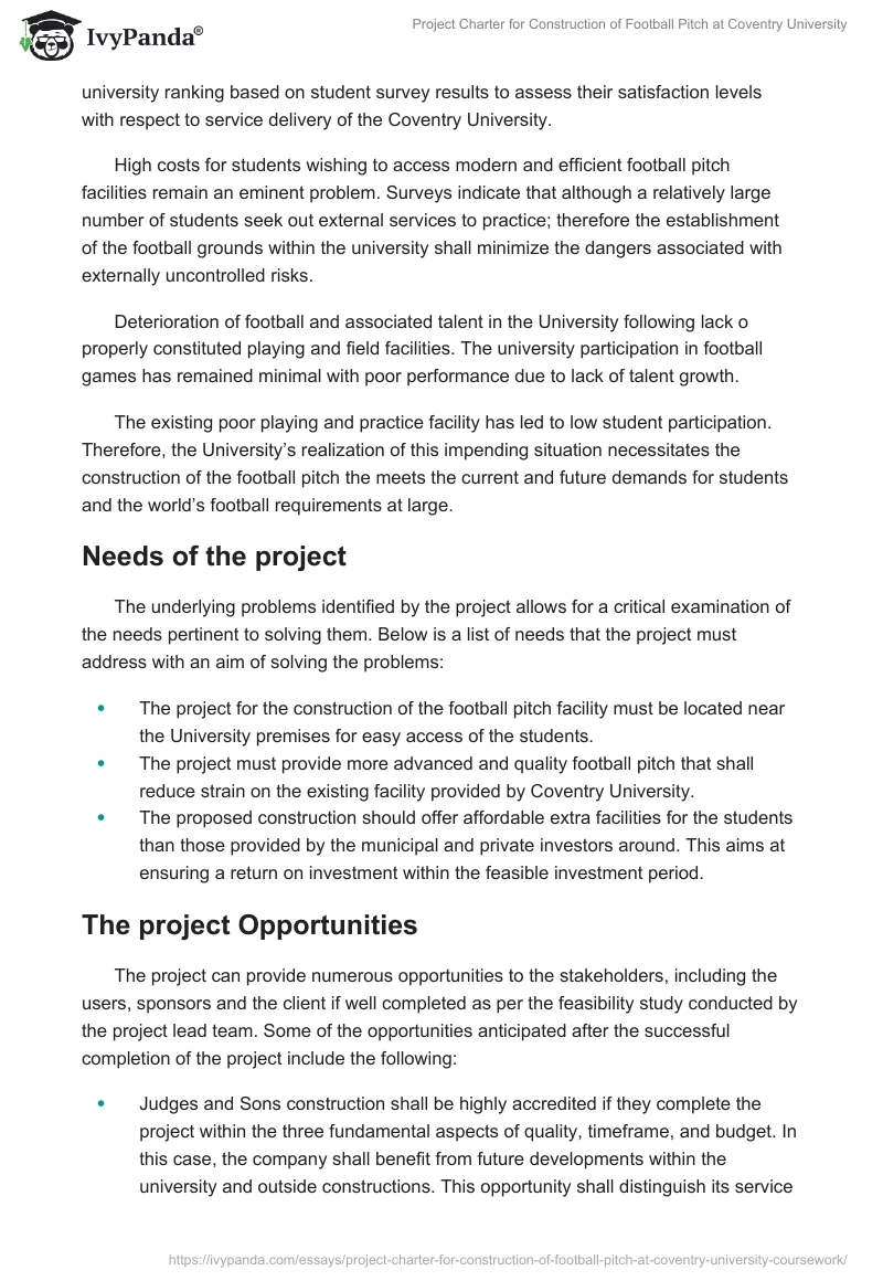 Project Charter for Construction of Football Pitch at Coventry University. Page 2