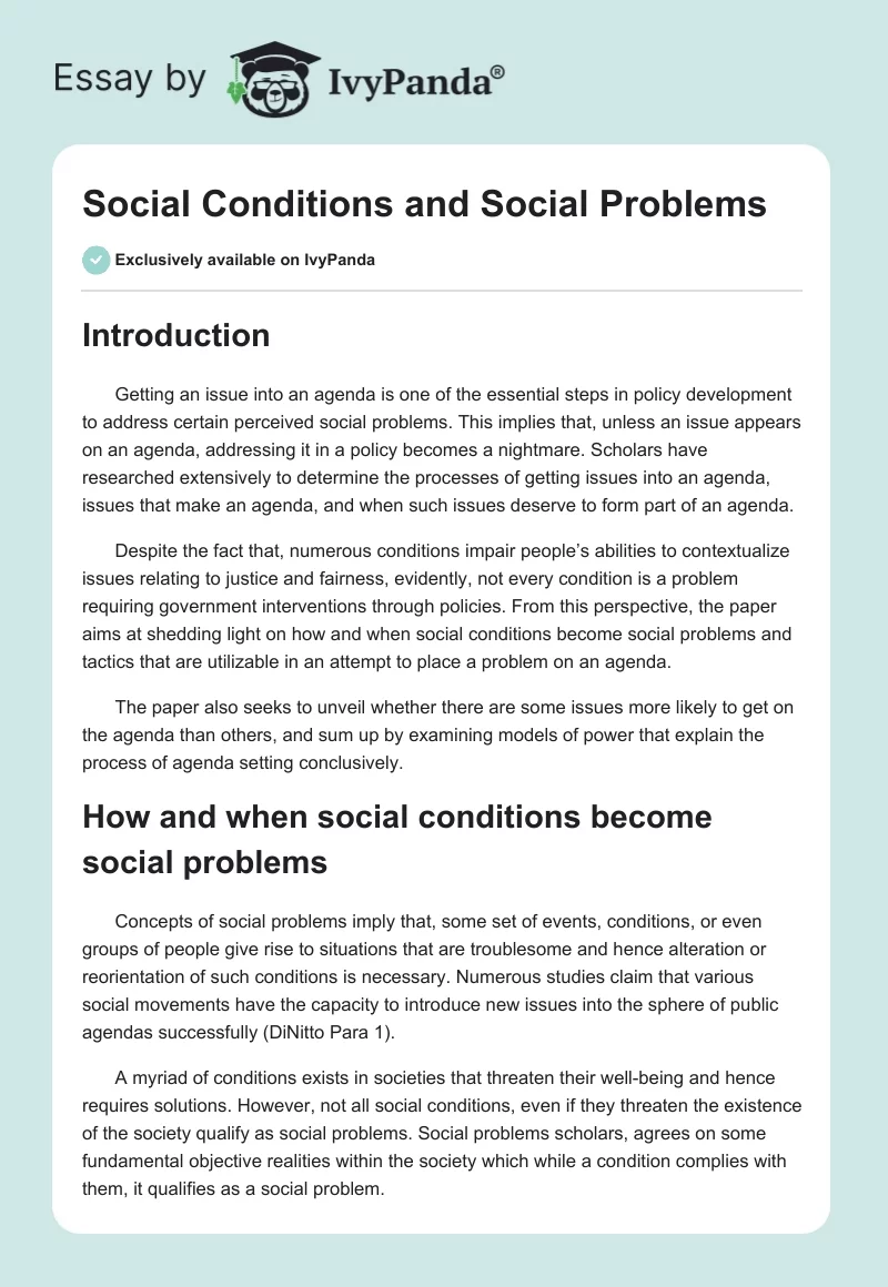 Social Conditions and Social Problems. Page 1