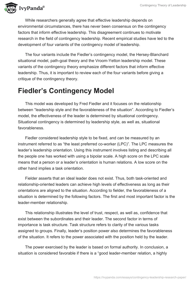 Contingency Theory of Leadership. Page 2