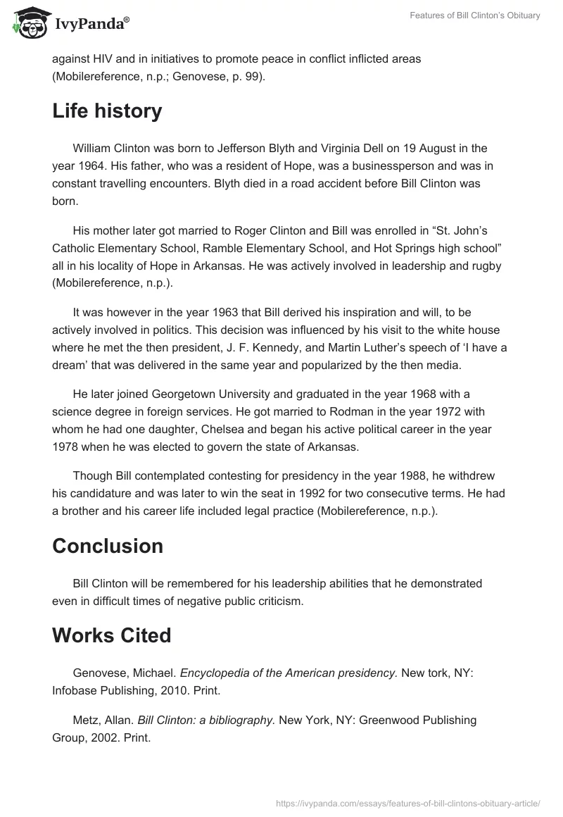 Features of Bill Clinton’s Obituary. Page 2