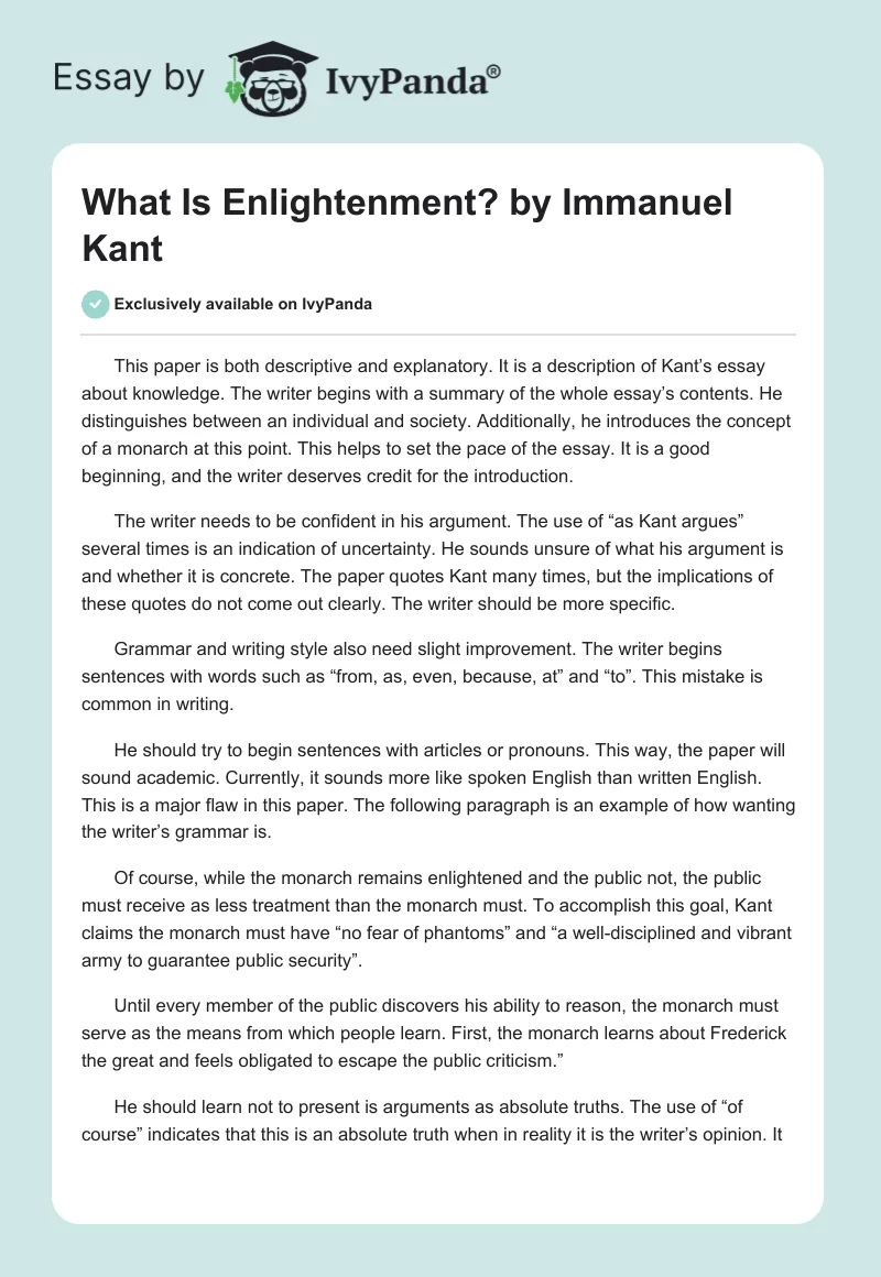 "What Is Enlightenment?" by Immanuel Kant. Page 1