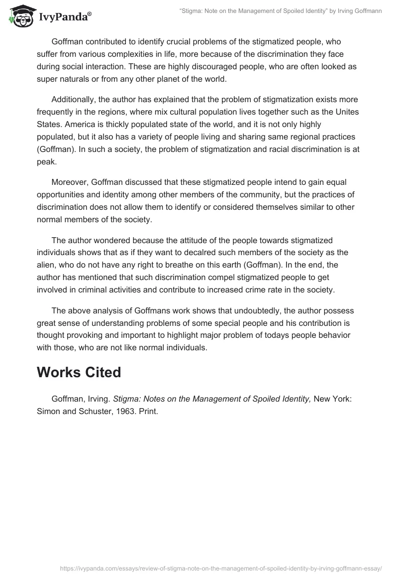 “Stigma: Note on the Management of Spoiled Identity” by Irving Goffmann. Page 2