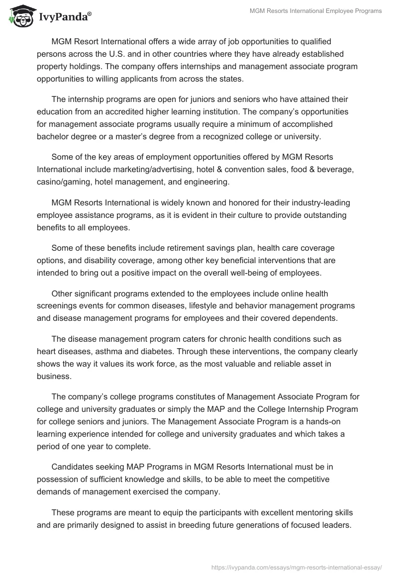 MGM Resorts International Employee Programs. Page 2