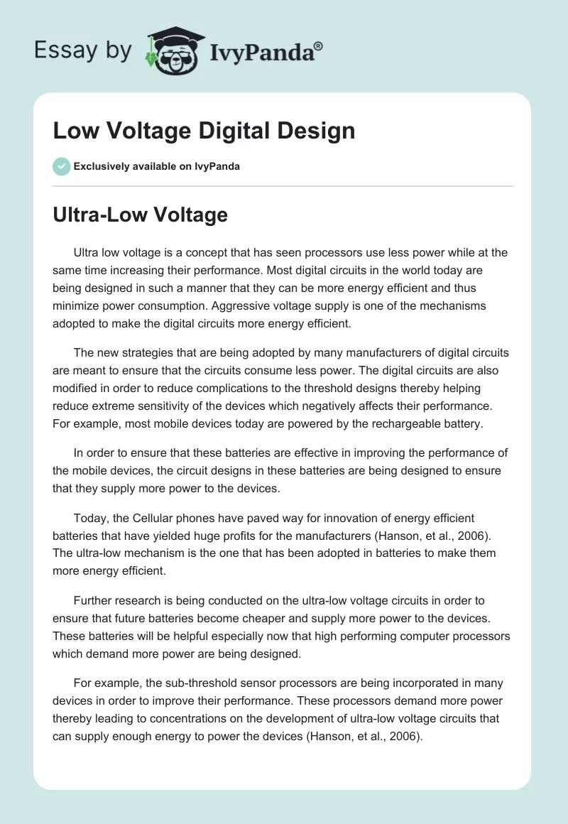 Low Voltage Digital Design. Page 1