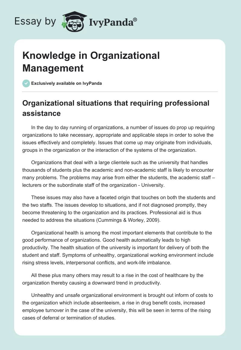 Knowledge in Organizational Management. Page 1