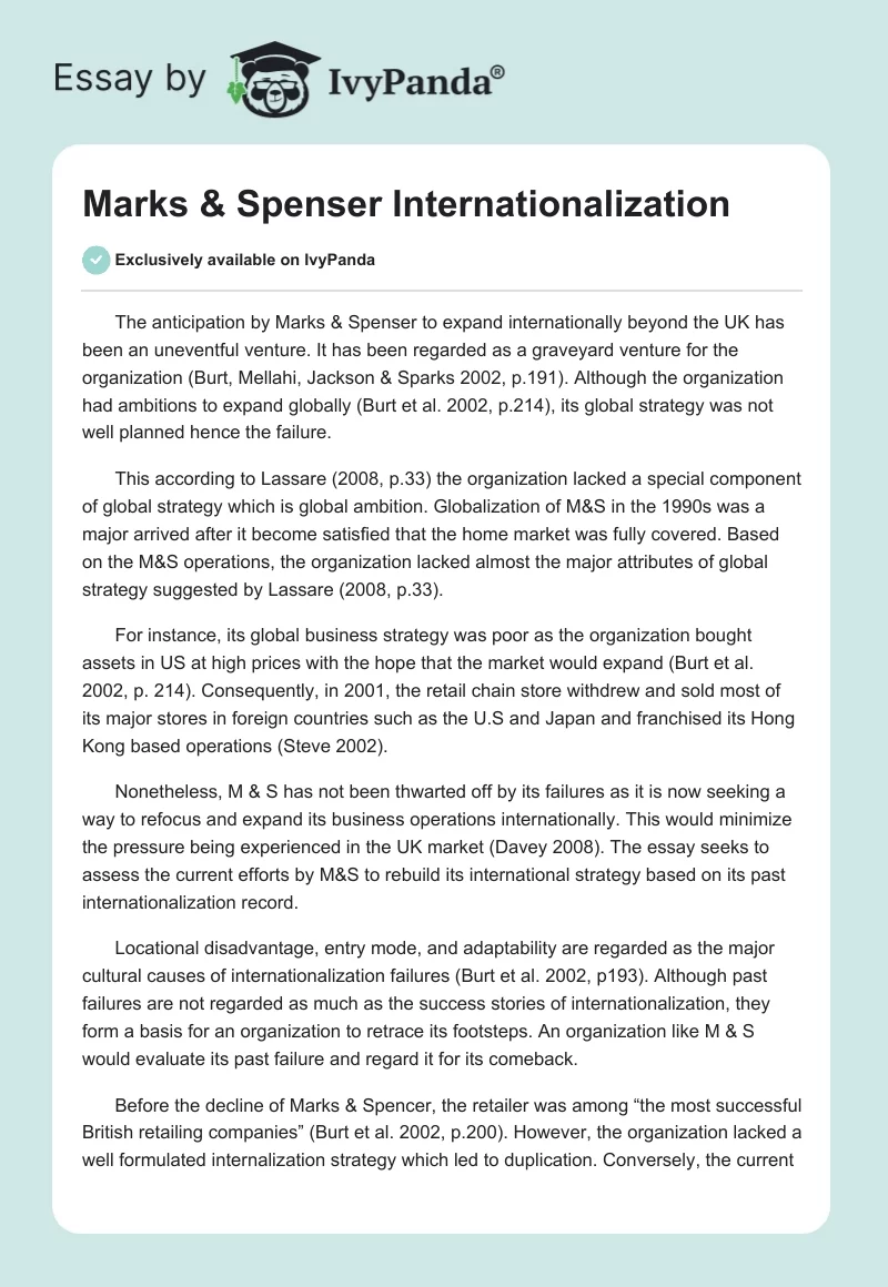 Marks & Spenser Internationalization. Page 1