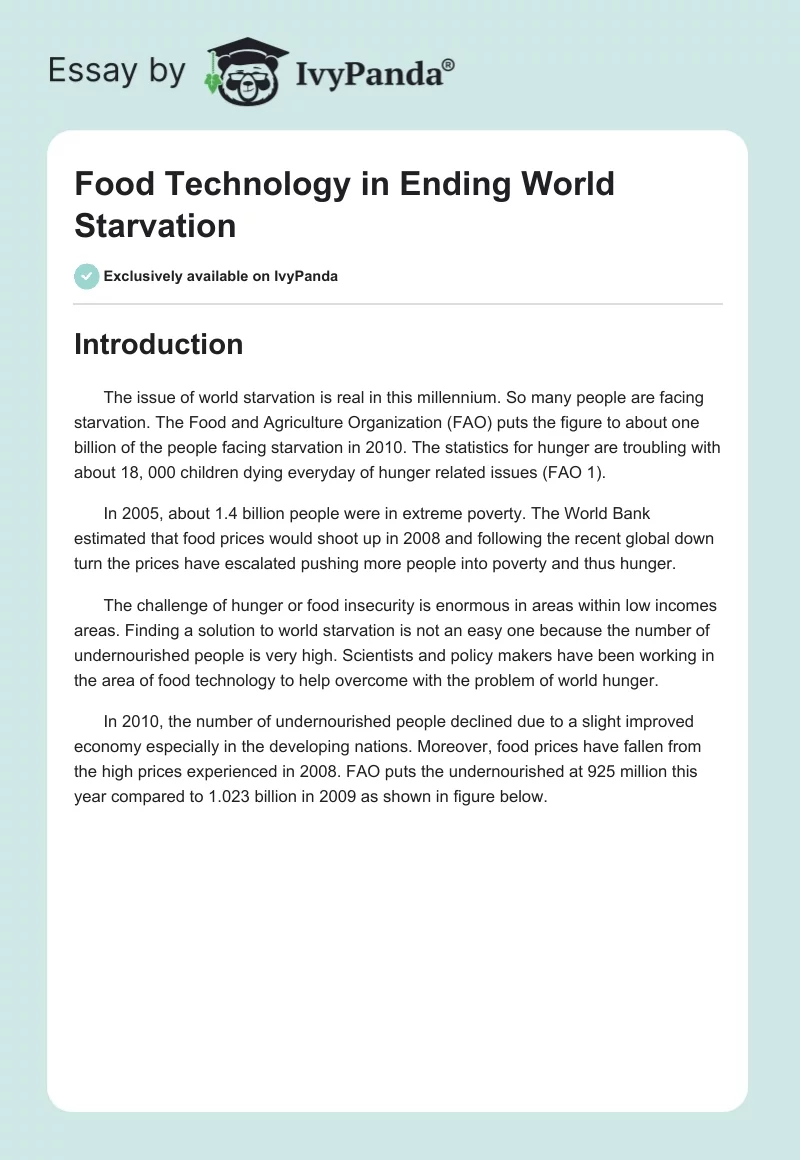 Food Technology in Ending World Starvation. Page 1