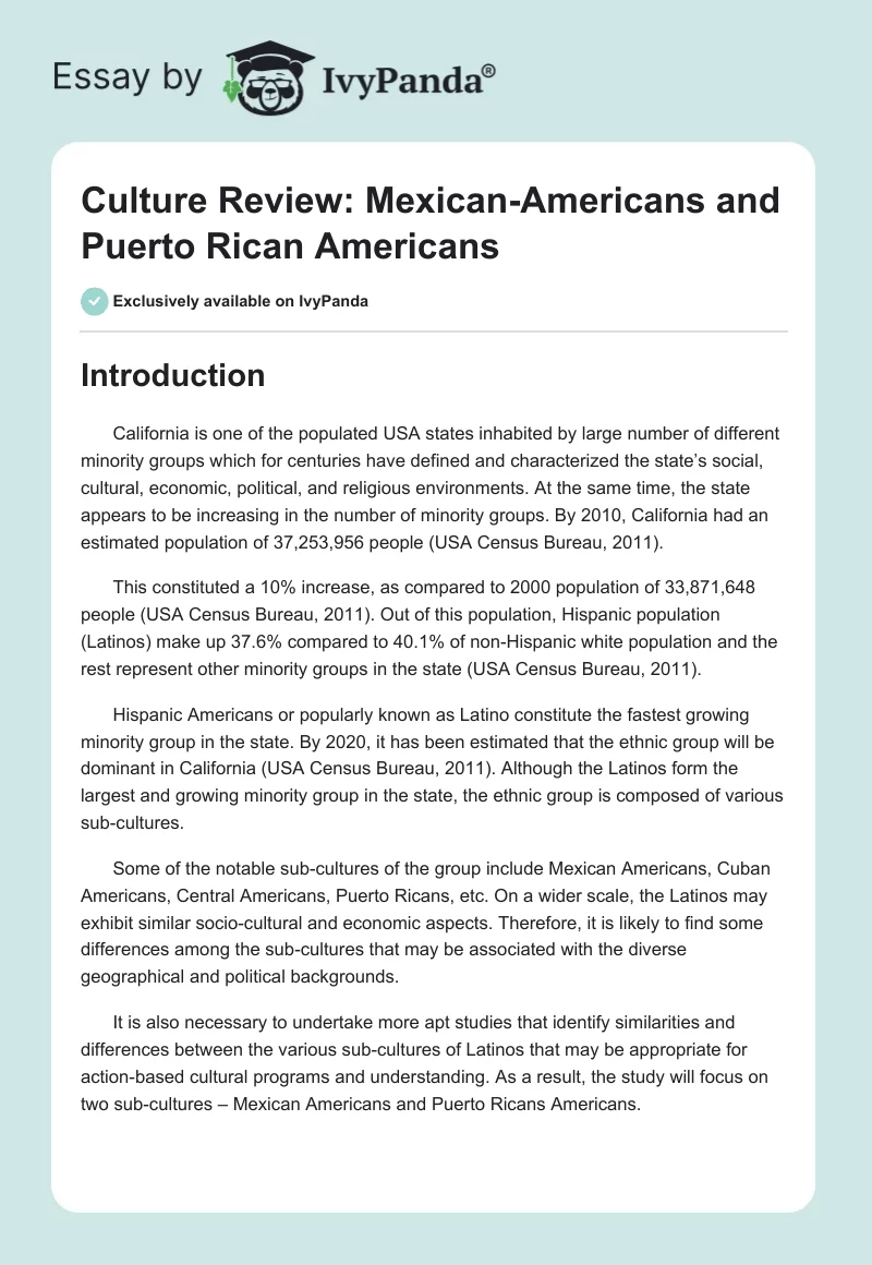Culture Review: Mexican-Americans and Puerto Rican Americans. Page 1