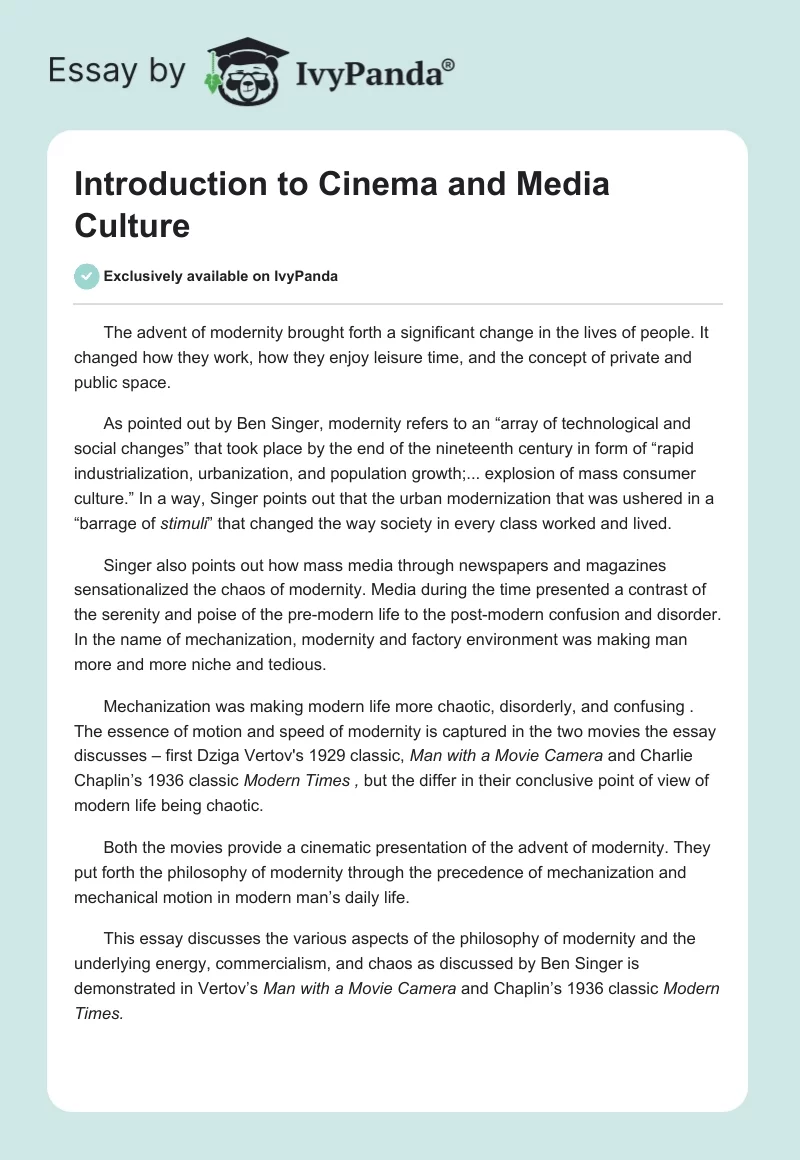 Introduction to Cinema and Media Culture. Page 1