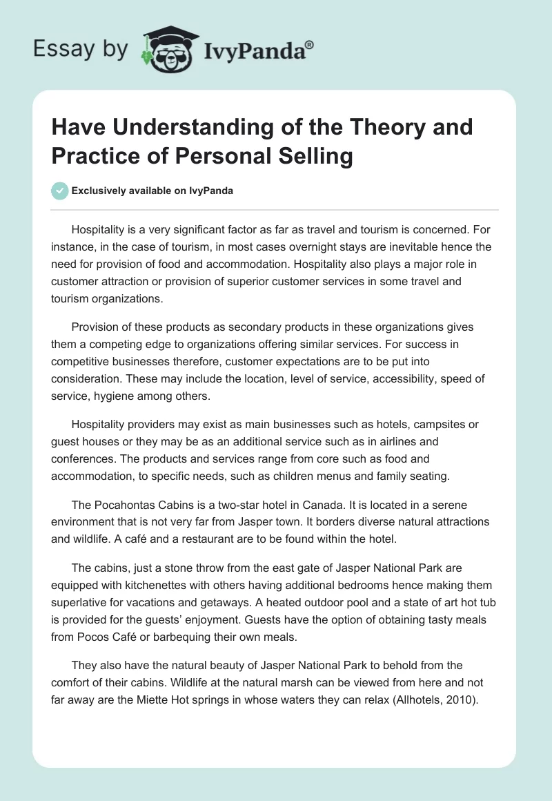 Have Understanding of the Theory and Practice of Personal Selling. Page 1