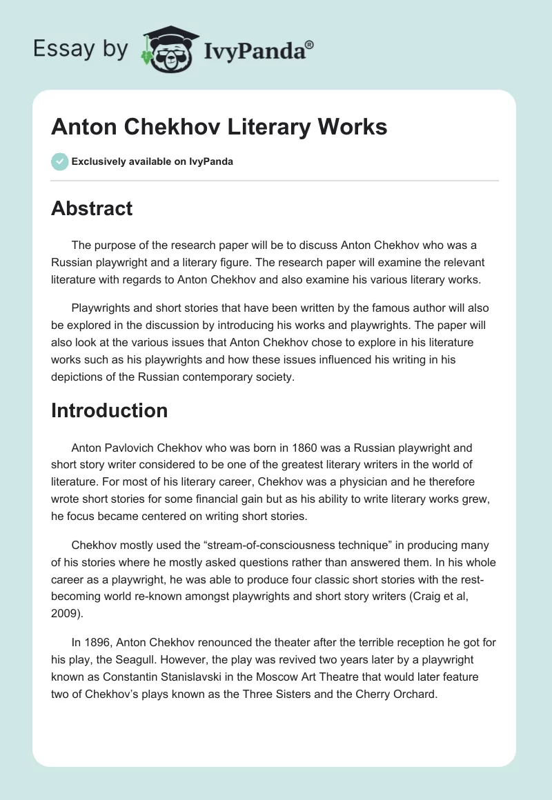 Anton Chekhov Literary Works. Page 1
