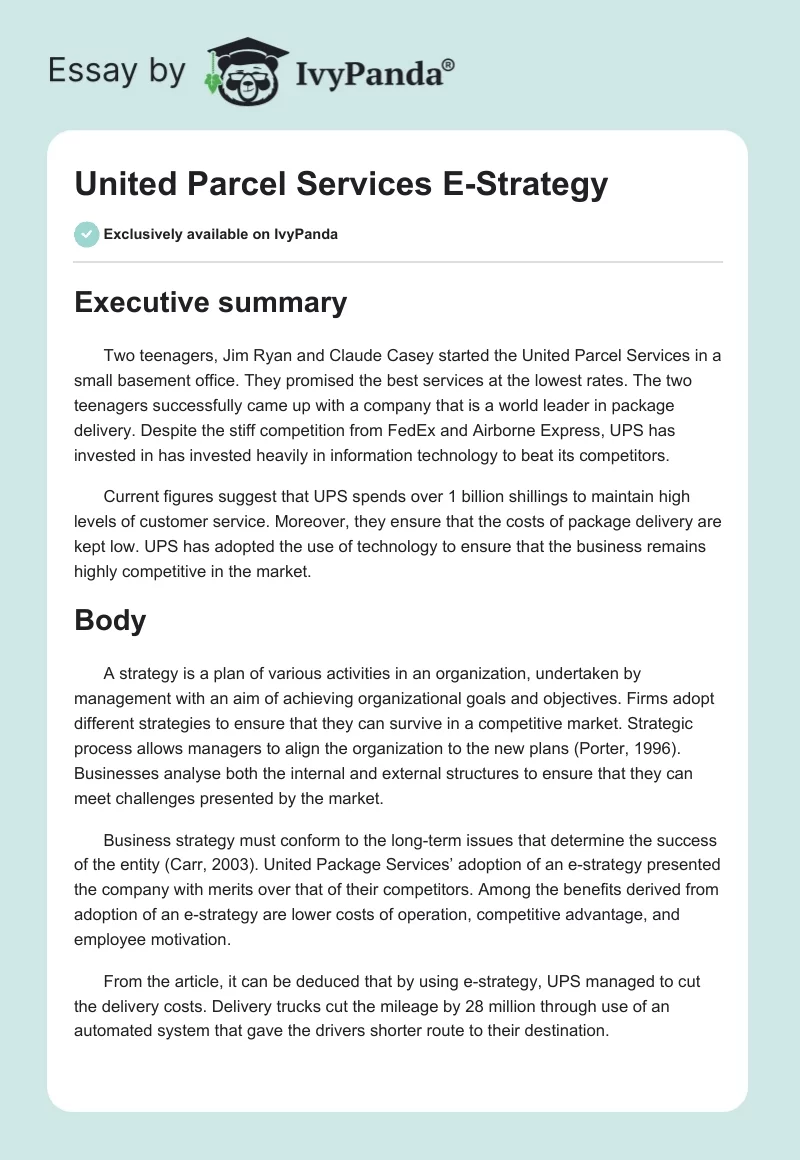 United Parcel Services E-Strategy. Page 1
