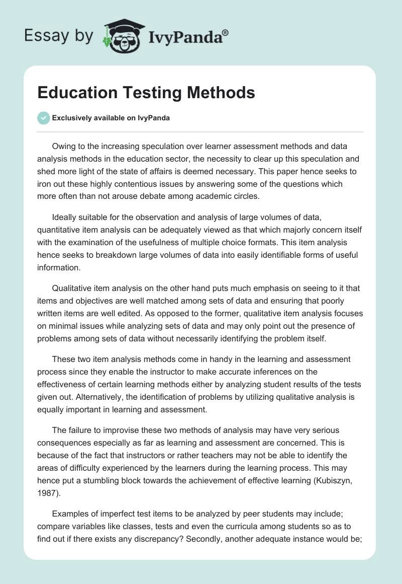 Education Testing Methods. Page 1