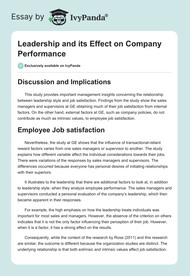 Leadership and Its Effect on Company Performance. Page 1