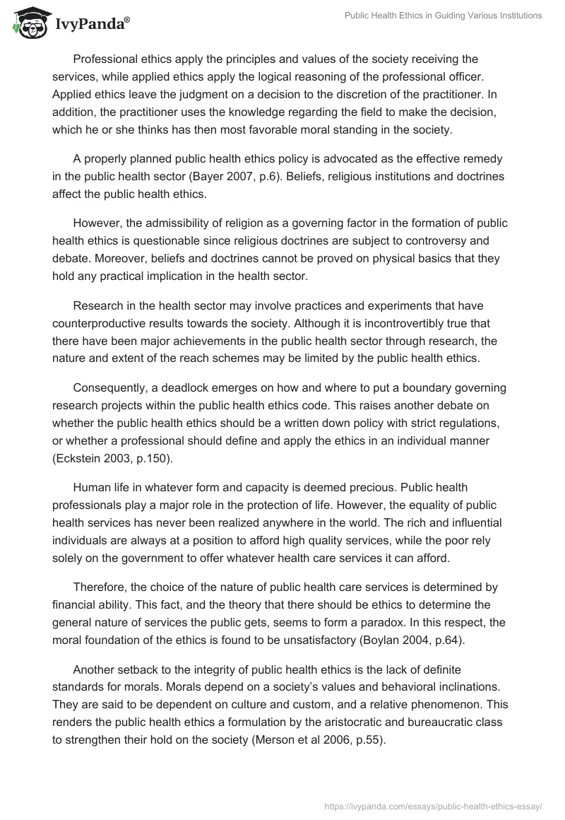 Public Health Ethics in Guiding Various Institutions. Page 3