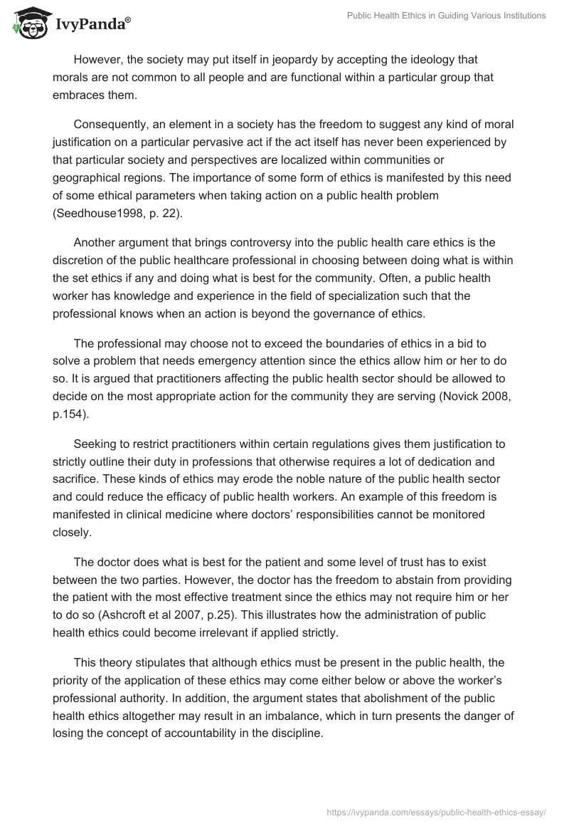 Public Health Ethics in Guiding Various Institutions. Page 4