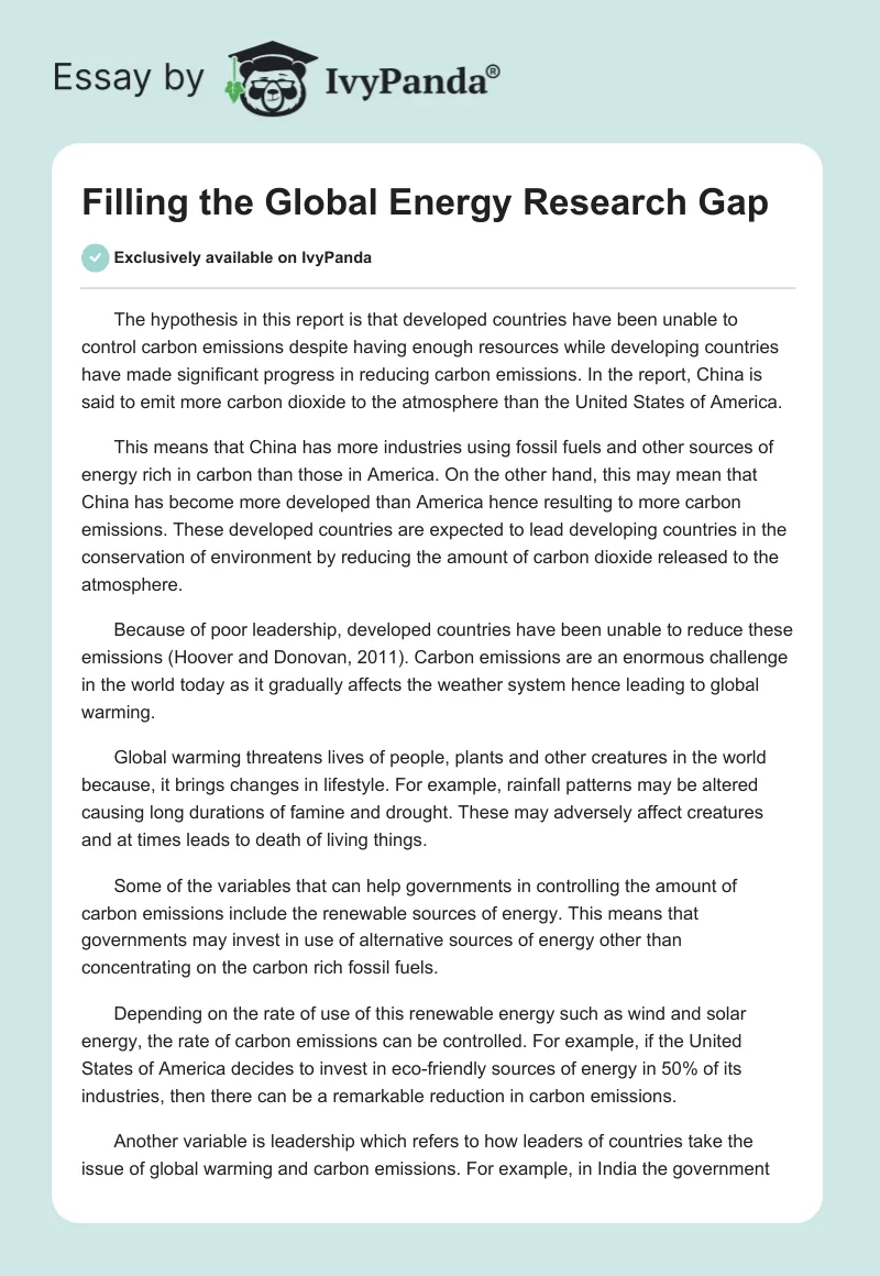 Filling the Global Energy Research Gap. Page 1