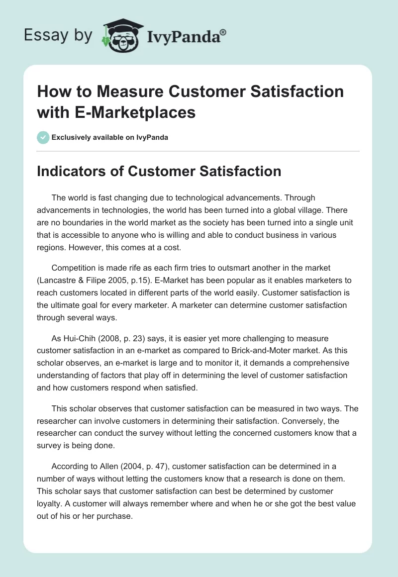 How to Measure Customer Satisfaction with E-Marketplaces. Page 1