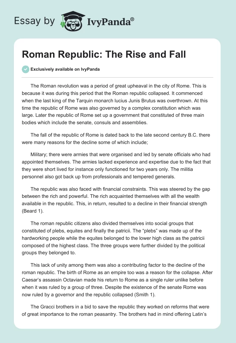 Roman Republic: The Rise and Fall. Page 1