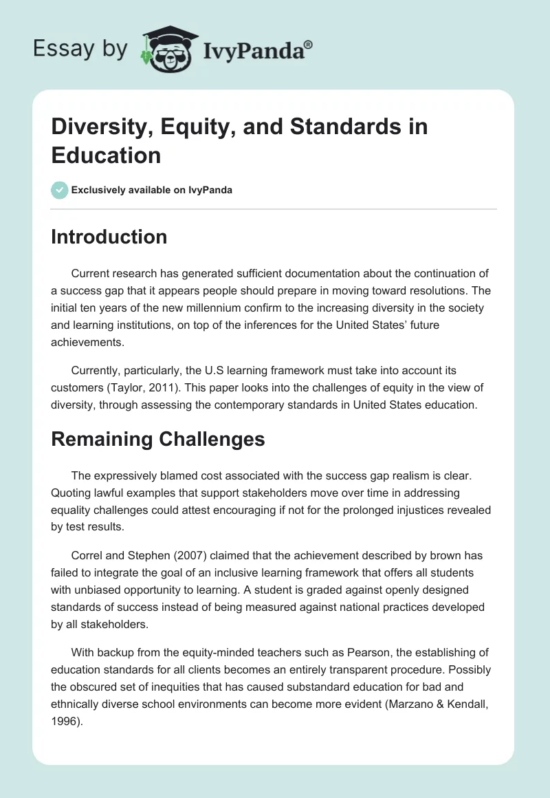Diversity, Equity, and Standards in Education. Page 1