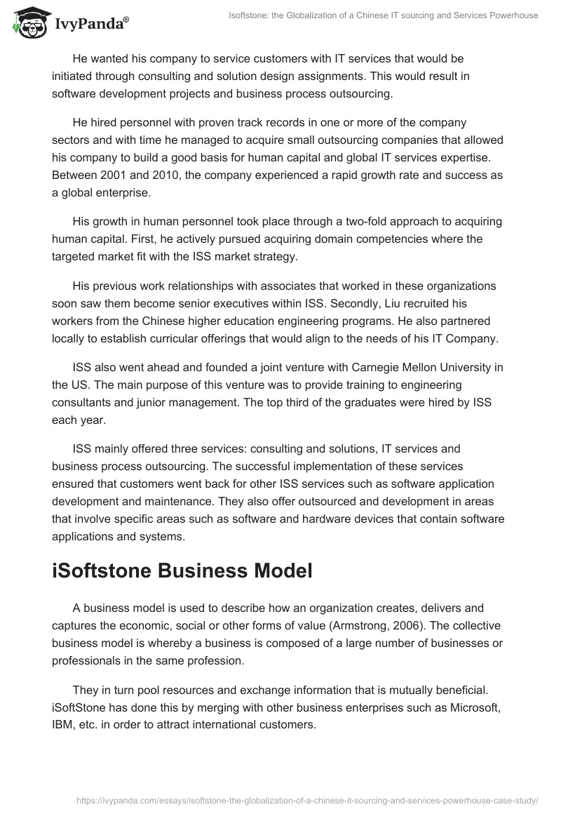 Isoftstone: the Globalization of a Chinese IT sourcing and Services Powerhouse. Page 2