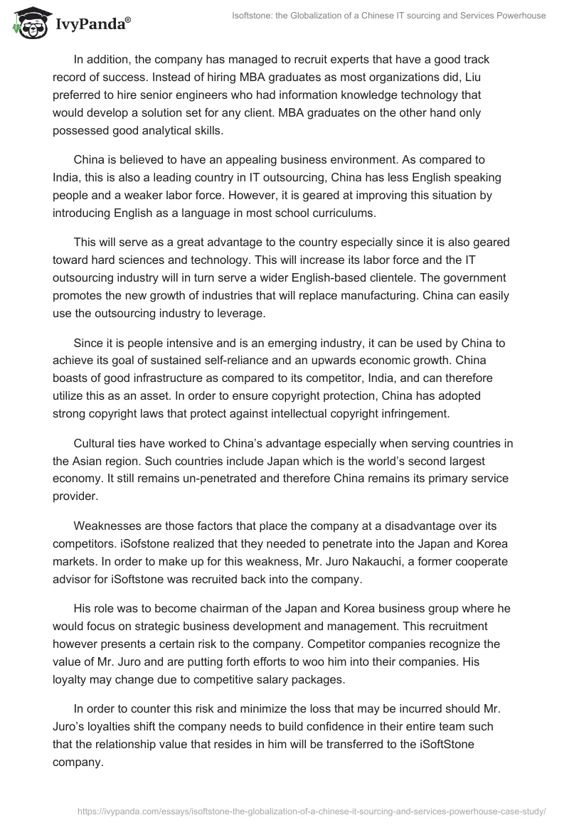 Isoftstone: the Globalization of a Chinese IT sourcing and Services Powerhouse. Page 4