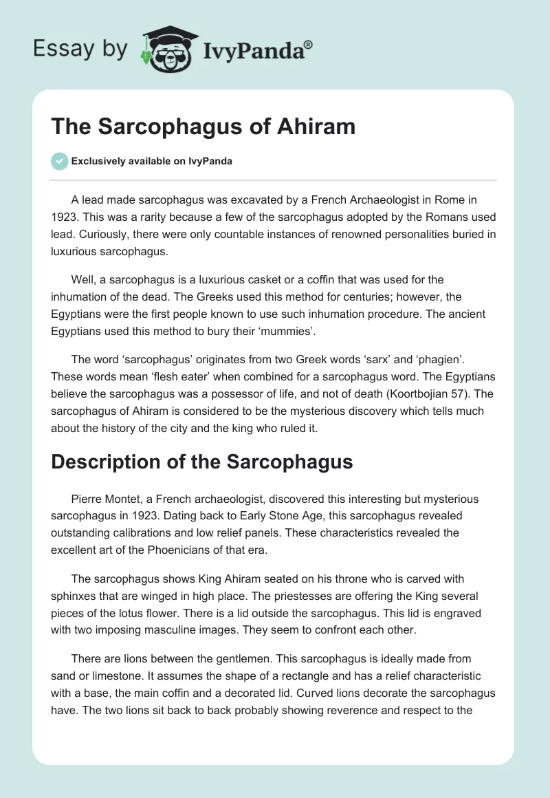 The Sarcophagus of Ahiram. Page 1