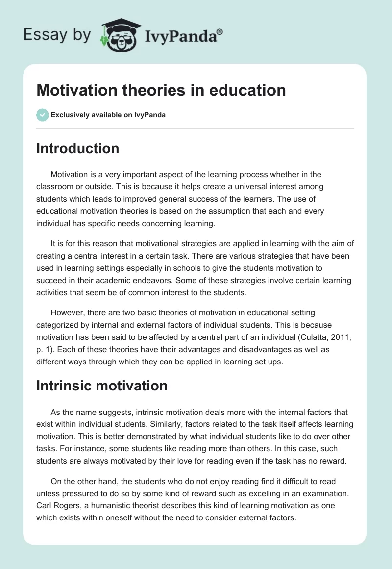 Motivation Theories in Education. Page 1