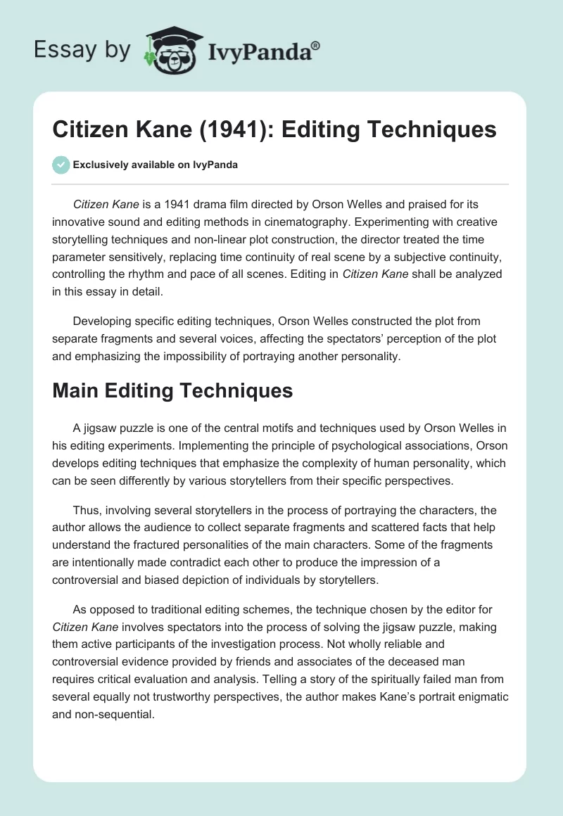 Citizen Kane (1941): Editing Techniques. Page 1