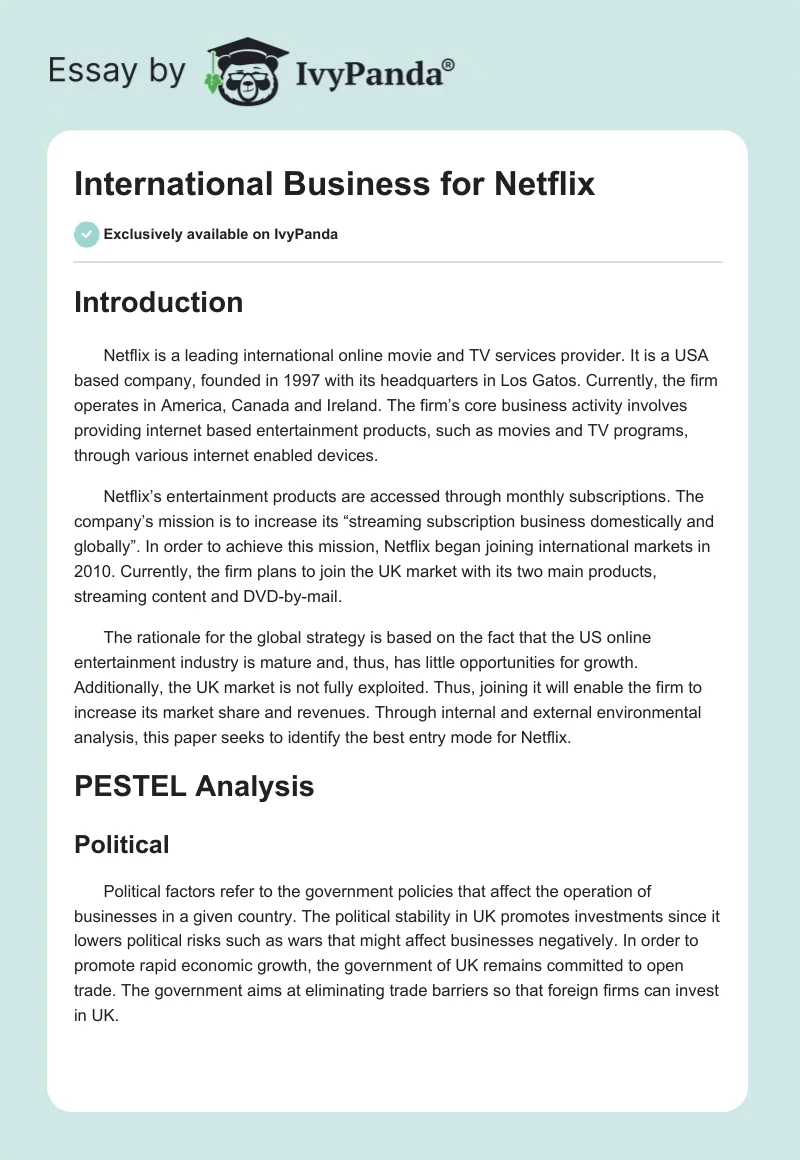 International Business for Netflix. Page 1