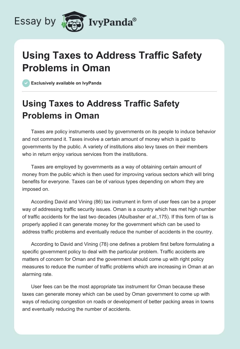 Using Taxes to Address Traffic Safety Problems in Oman. Page 1