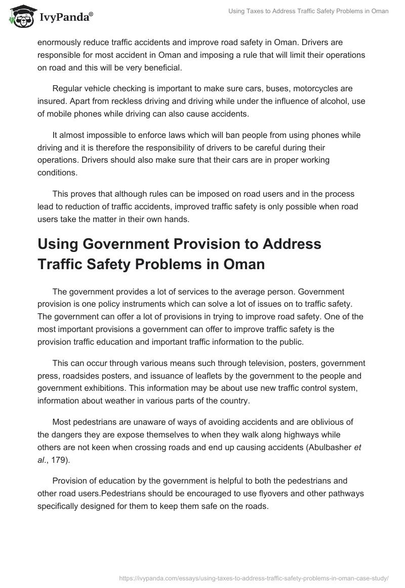 Using Taxes to Address Traffic Safety Problems in Oman. Page 4