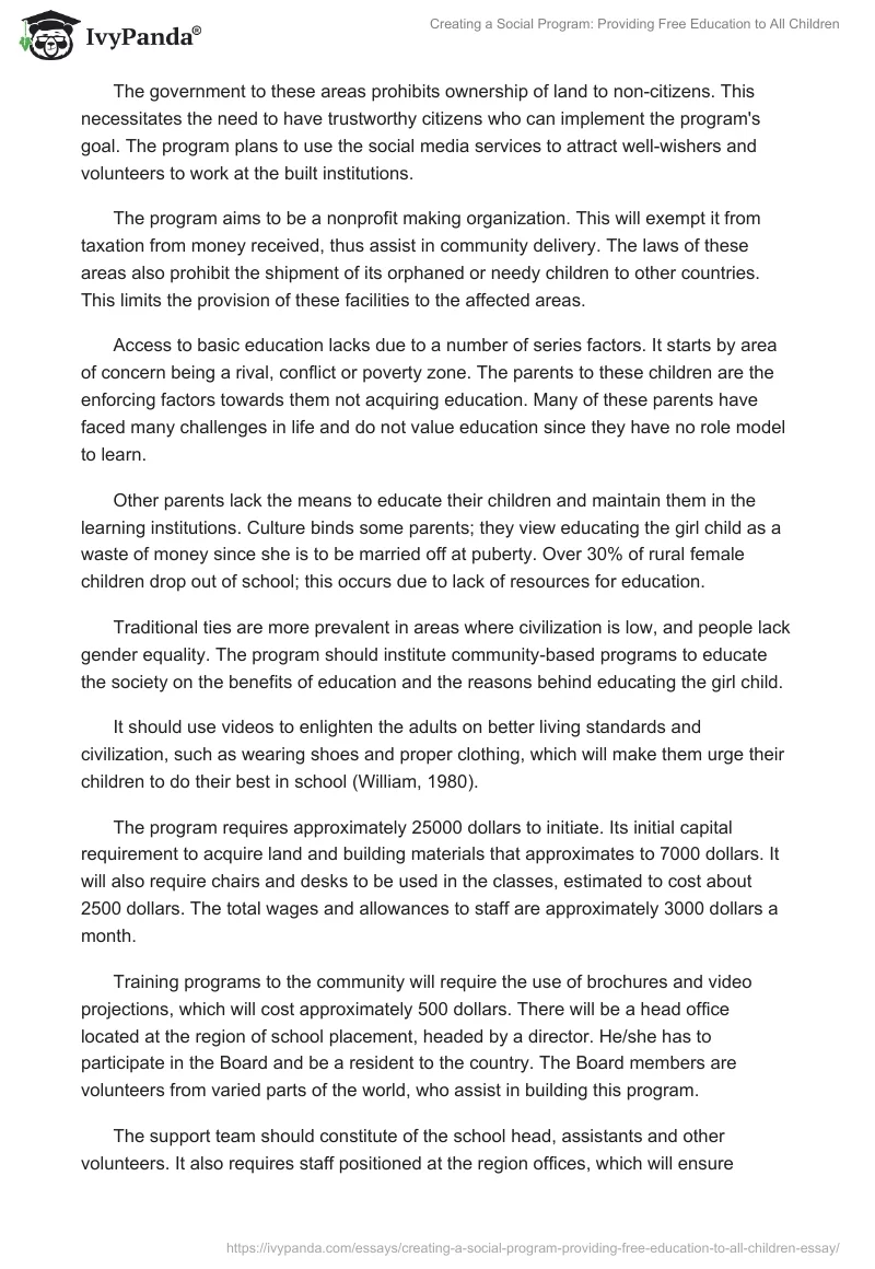 Creating a Social Program: Providing Free Education to All Children. Page 4