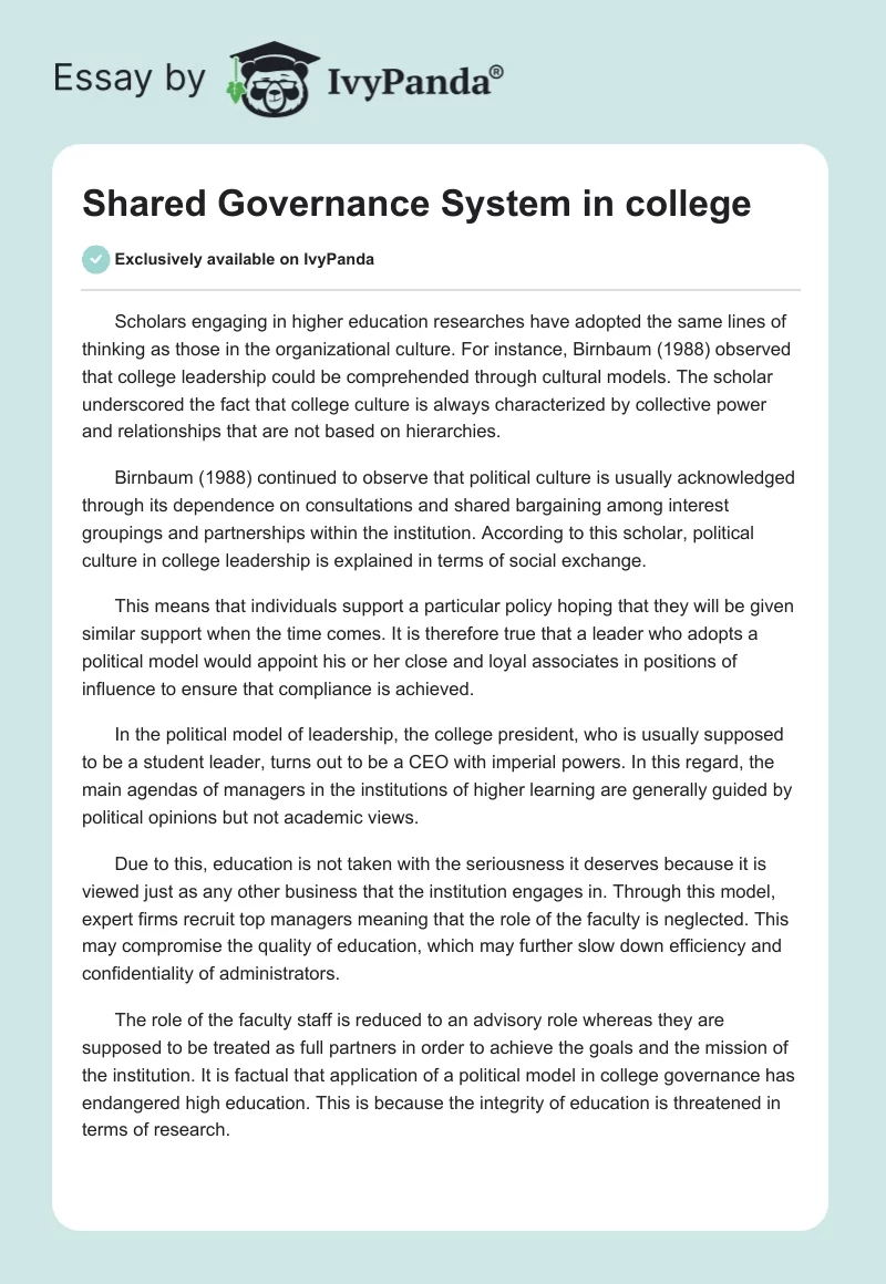 Shared Governance System in college. Page 1