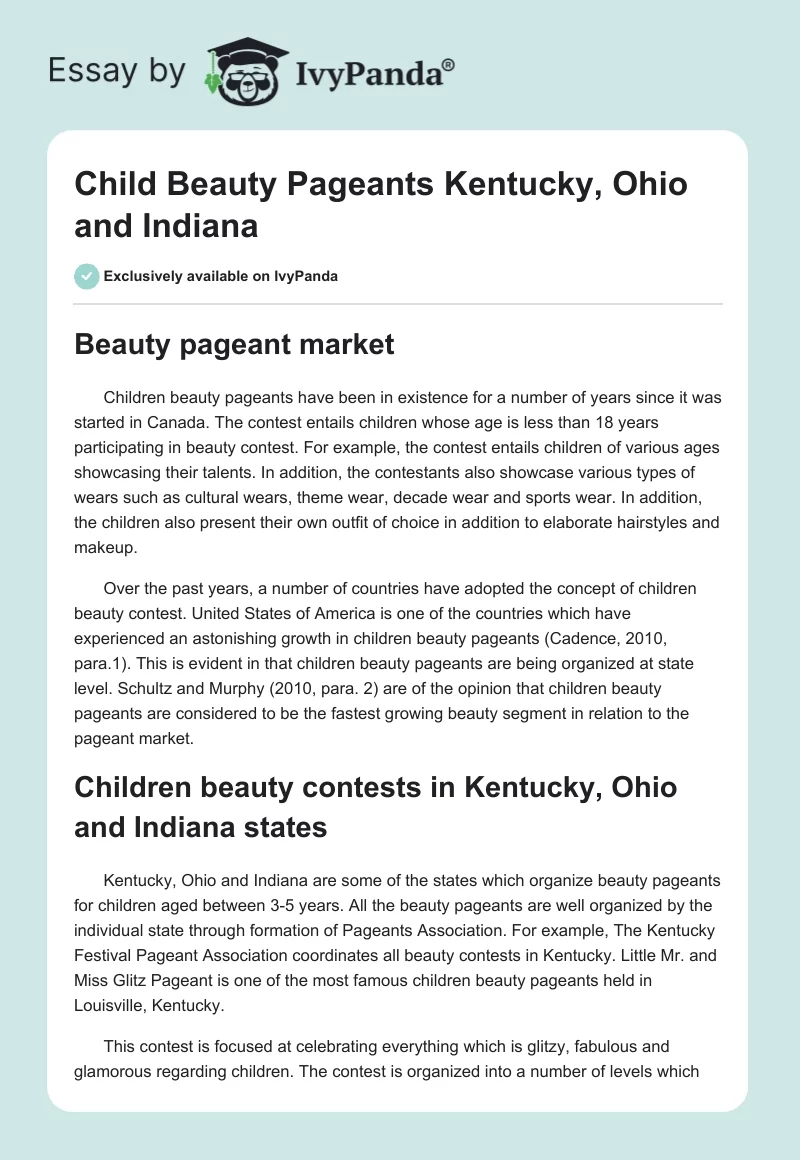 Child Beauty Pageants Kentucky, Ohio and Indiana. Page 1