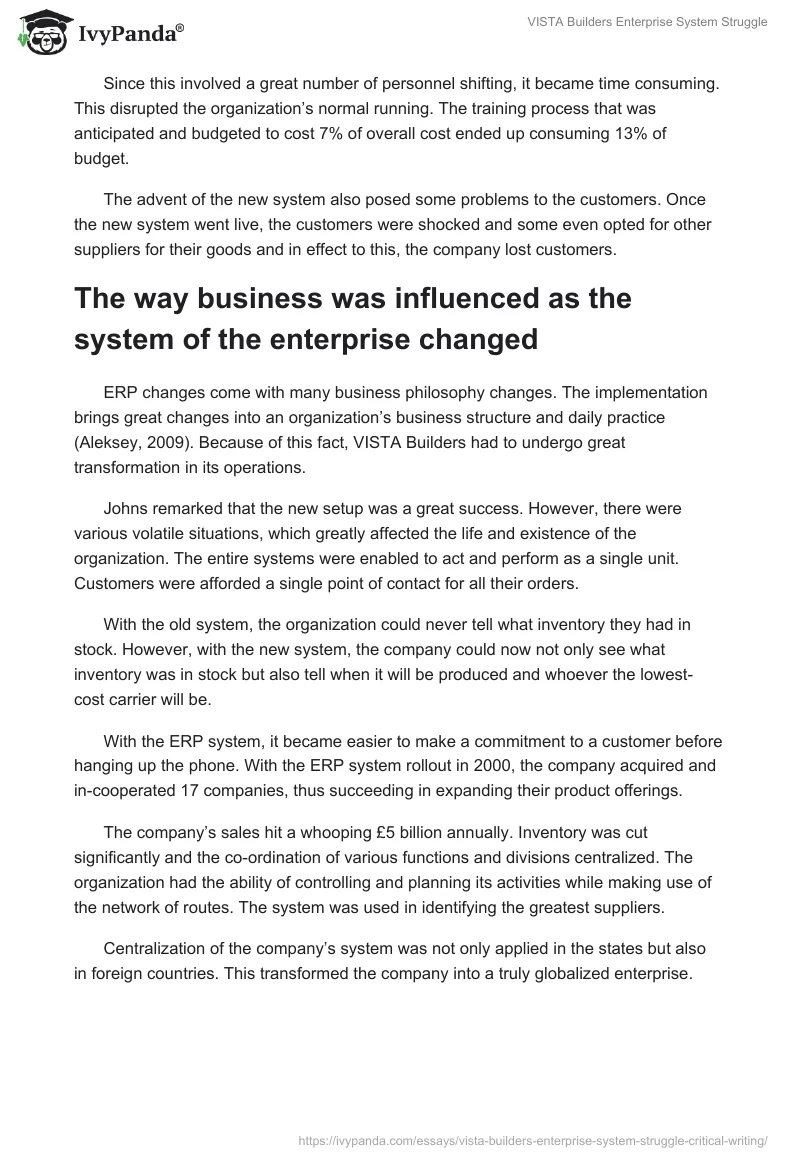 VISTA Builders Enterprise System Struggle. Page 3