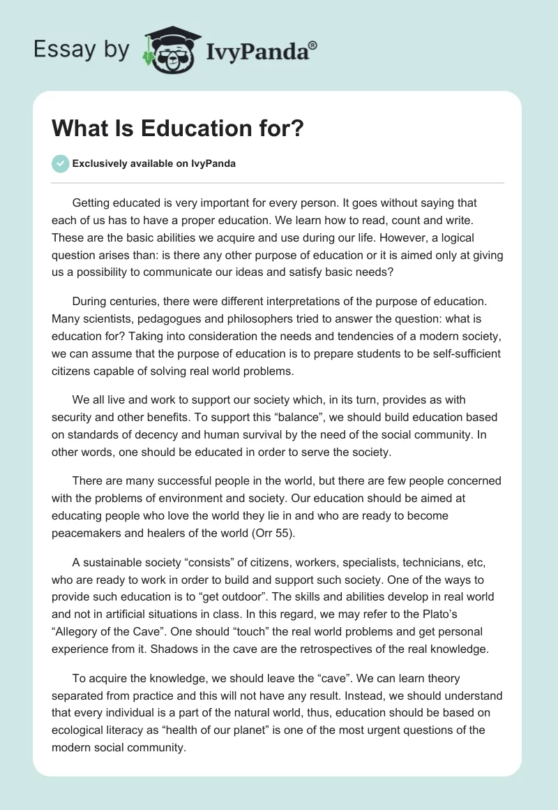 What Is Education for?. Page 1