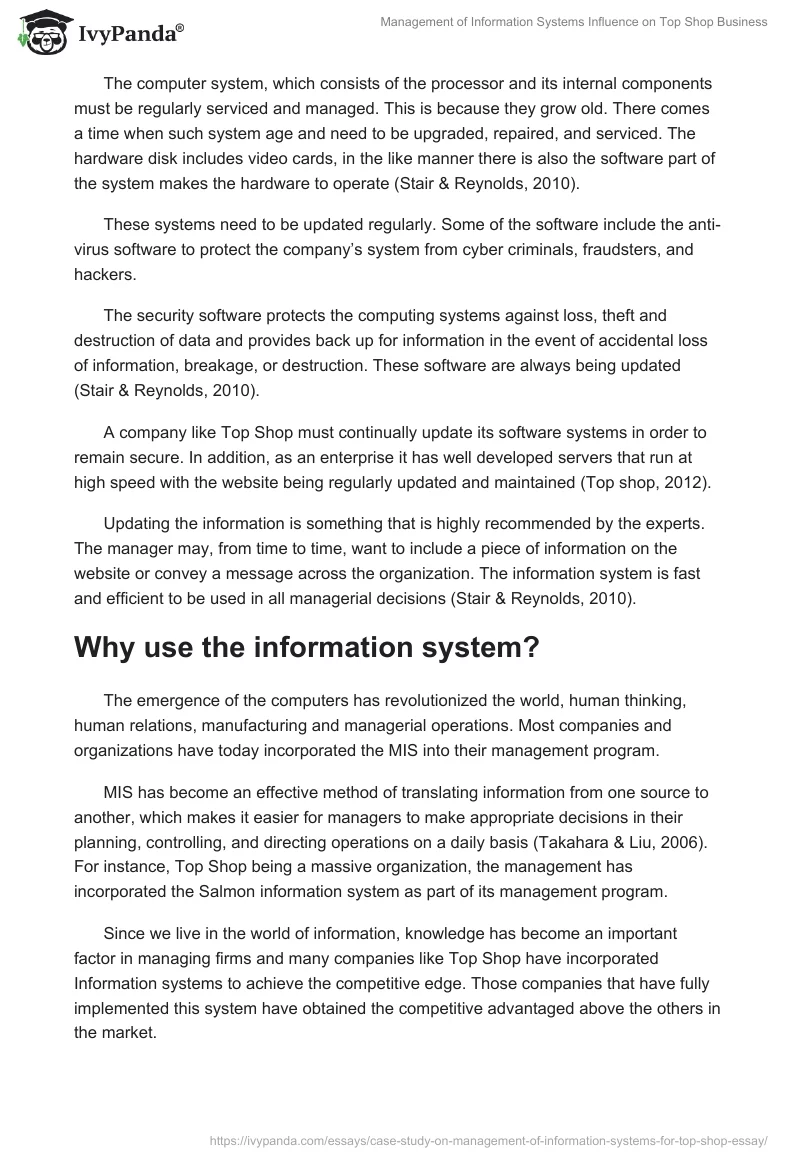 Management of Information Systems Influence on Top Shop Business. Page 5