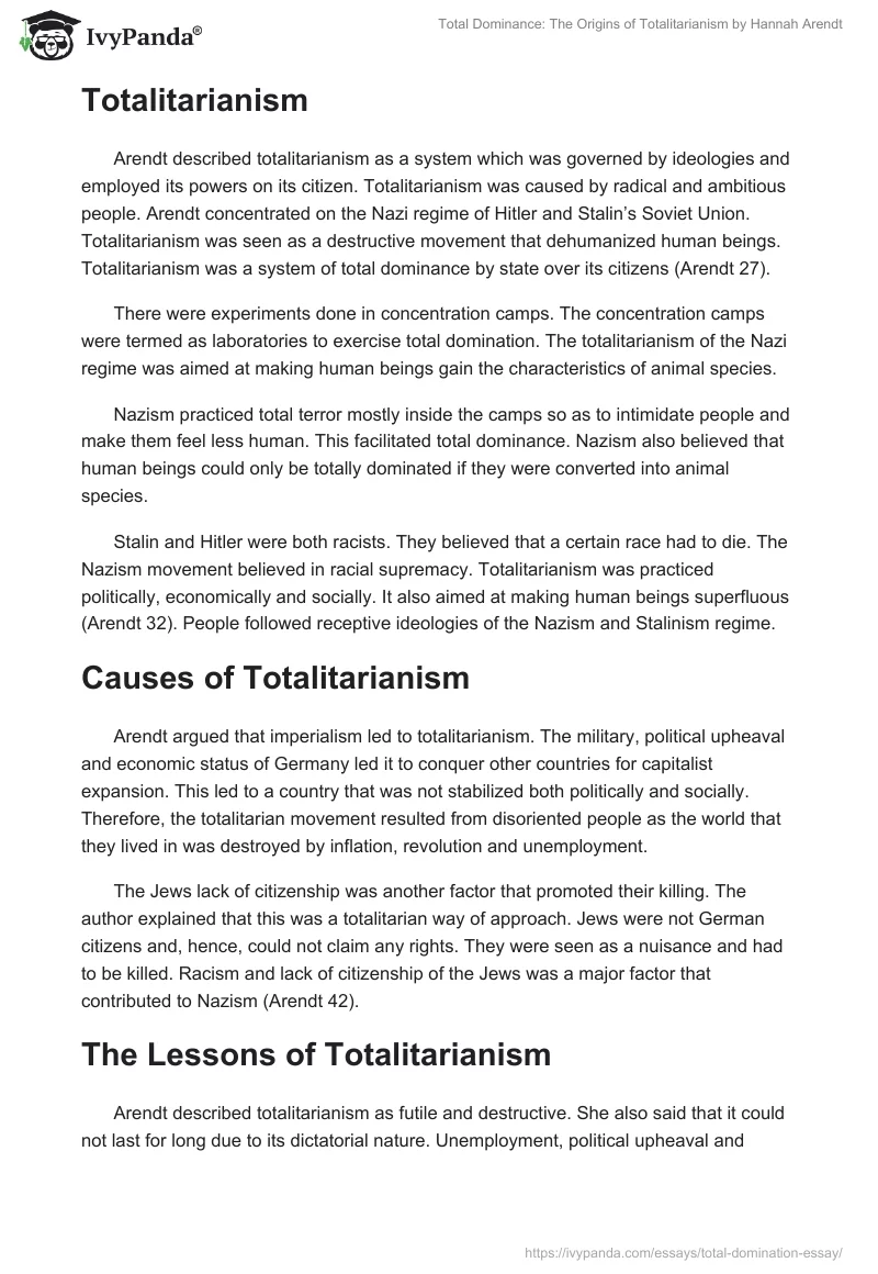 Total Dominance: "The Origins of Totalitarianism" by Hannah Arendt. Page 2