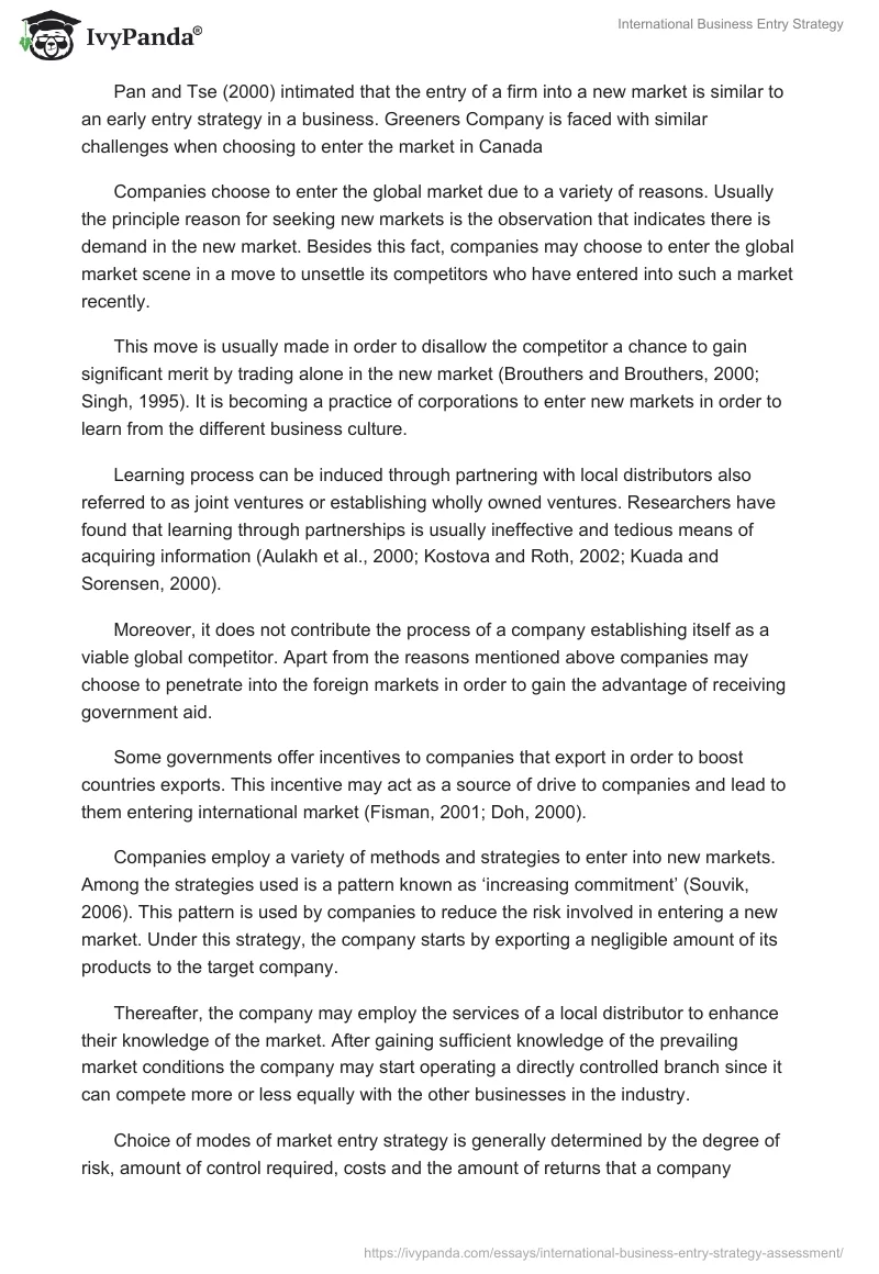 International Business Entry Strategy. Page 2
